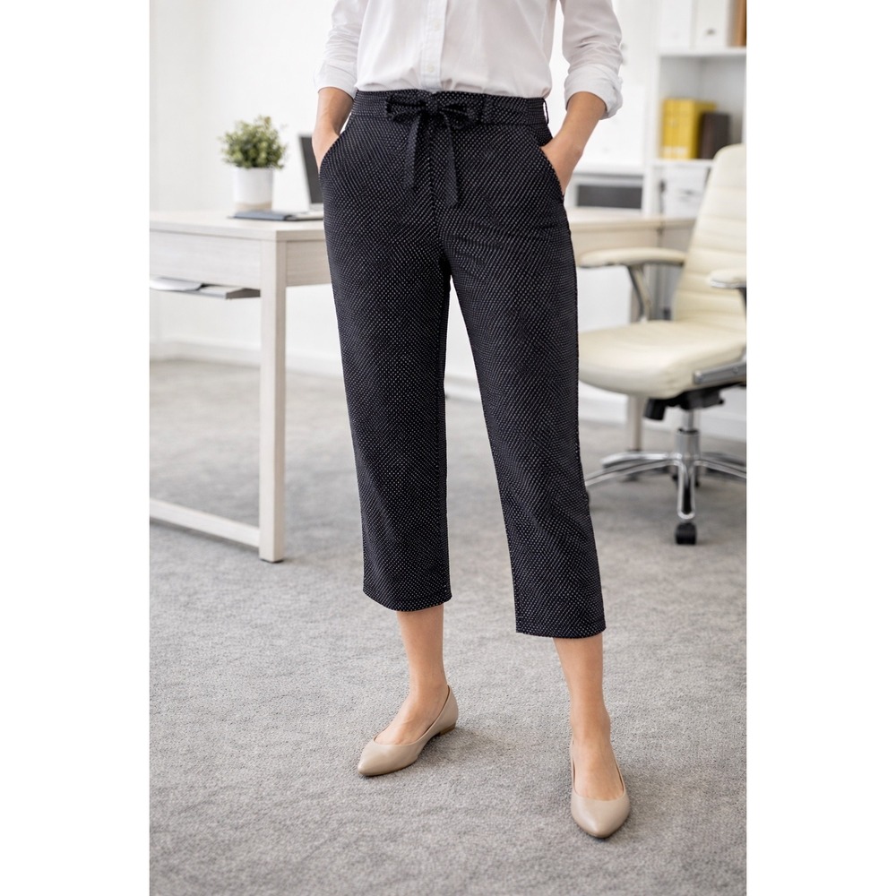 Jules & Leopold Women XL Black Polka Dot Cropped Tie Waist Pants Straight Leg
